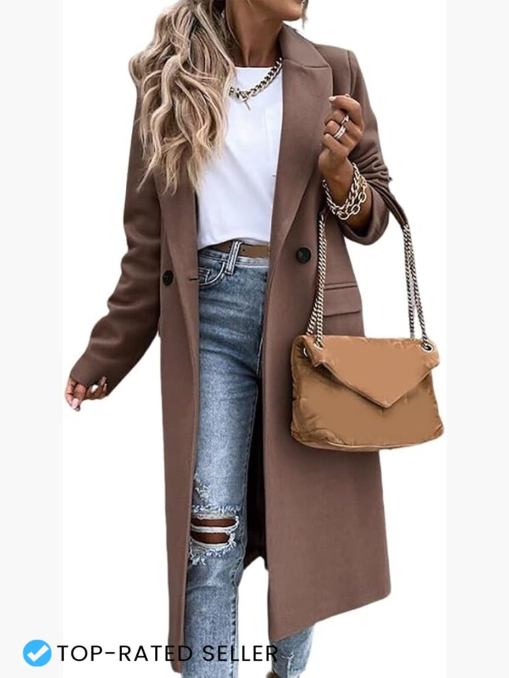 Long Wool Blend Peacoat Notch Lapel Button Front Fully Lined Winter Coat